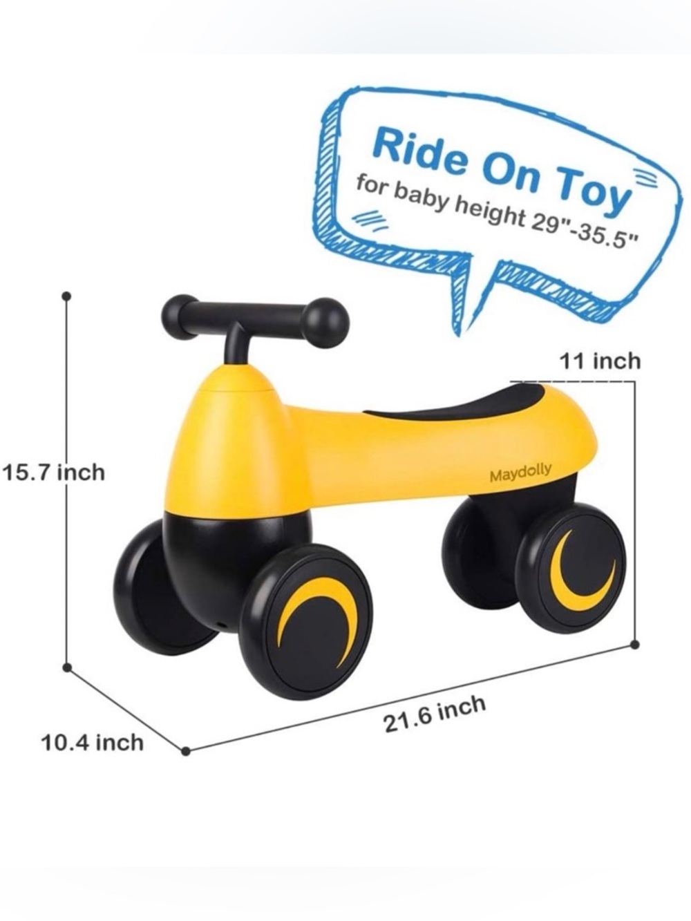 Maydolly Yellow Ride On Toy for Baby 1-2 Years